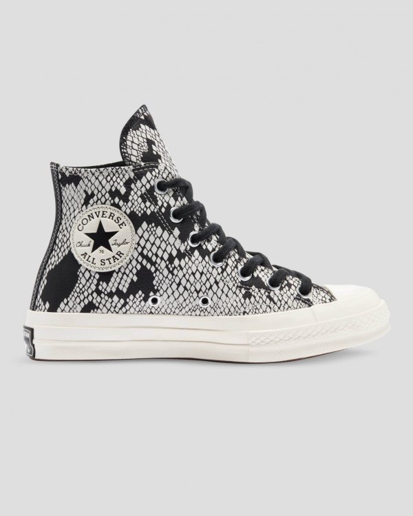 Converse Chuck 70 Leather Snake Print Beige Sort Sko Danmark - Converse Høje Sneakers Dame - 27695HX